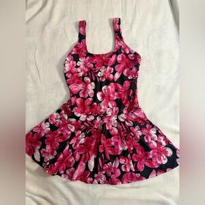 Floral Pink and Black Swimsuit